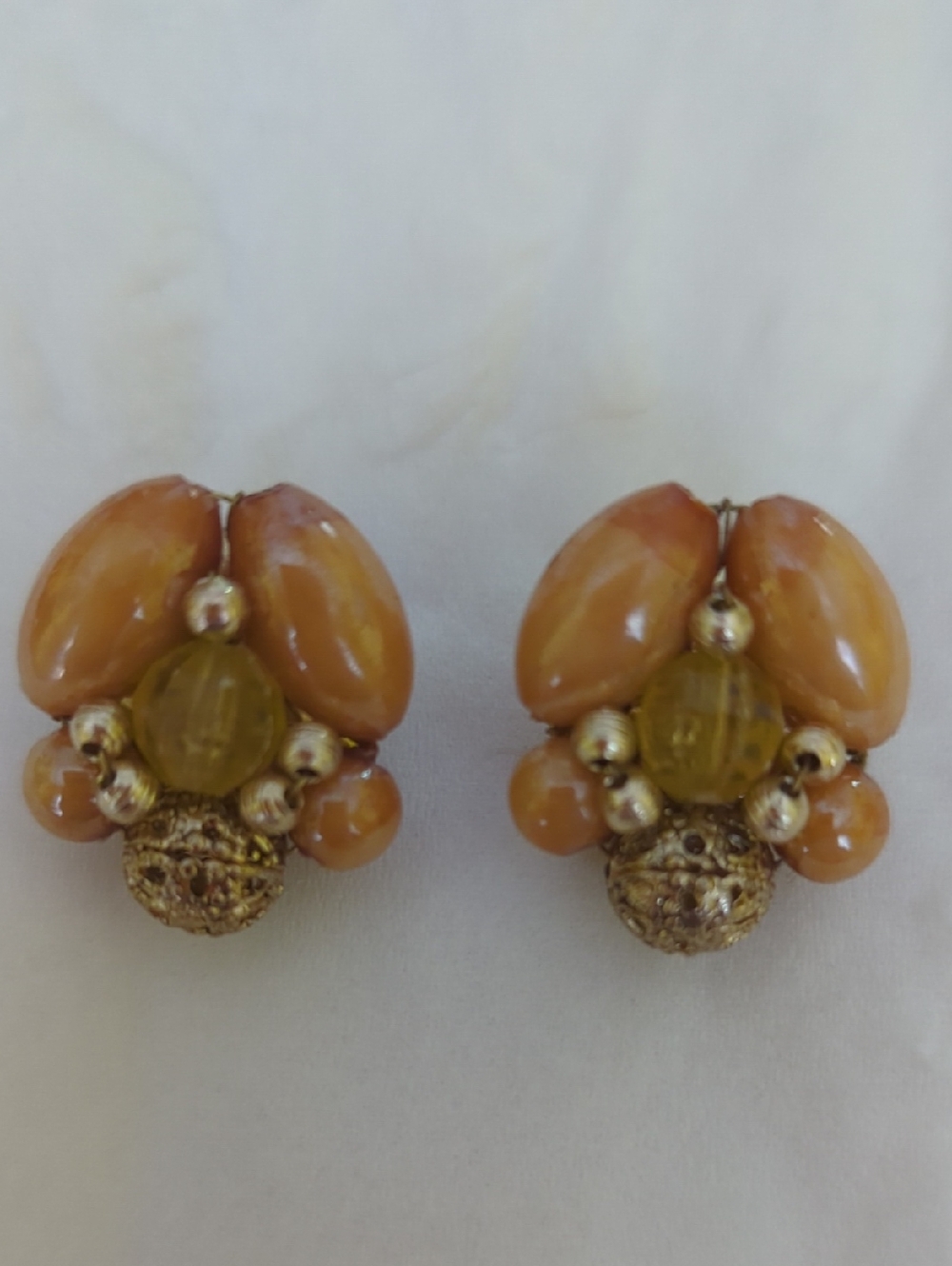 Vintage Costume Clip On Earrings. Mid Century Modern.
